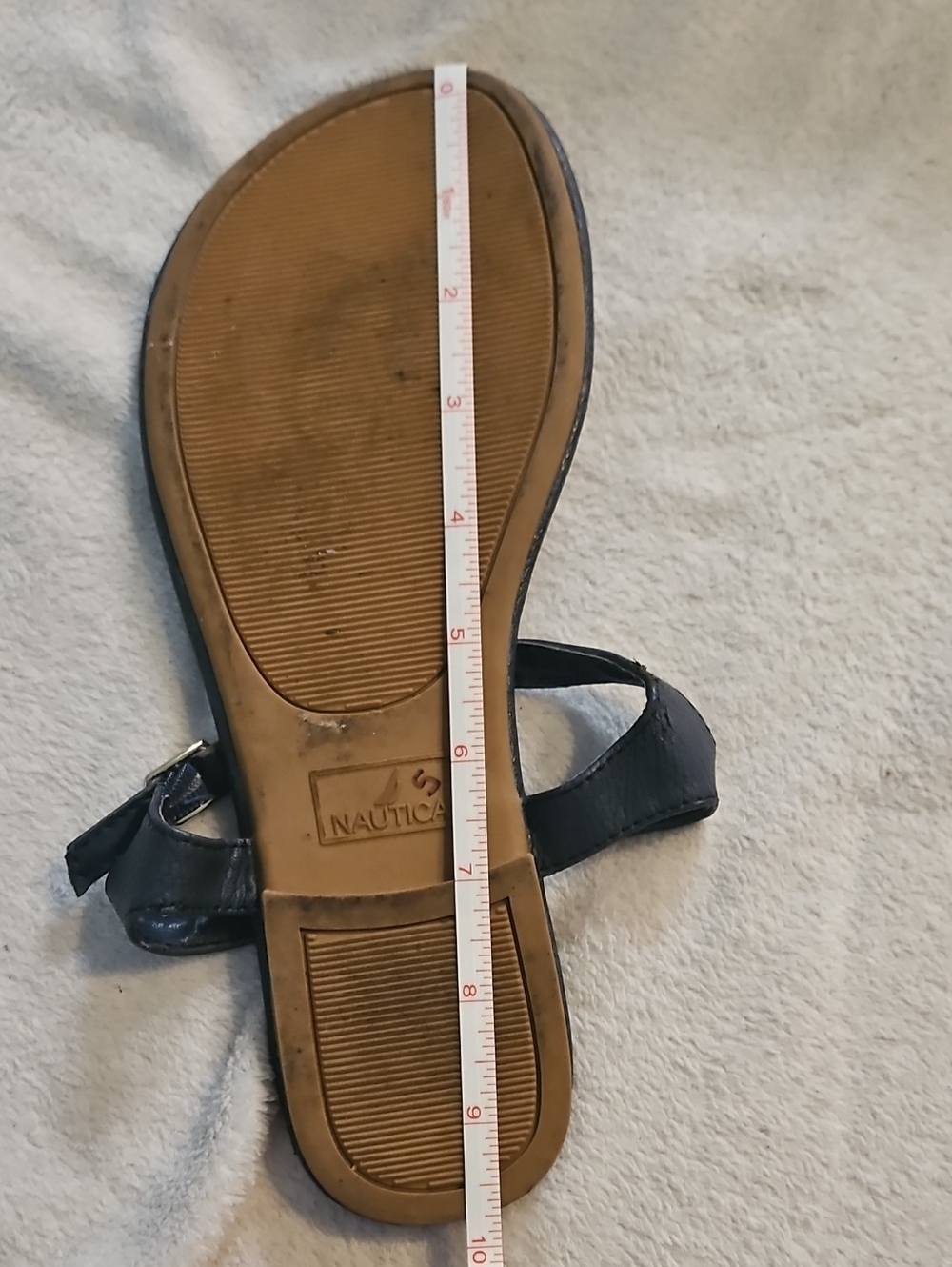 Womens Nautica Navy Pebble Faux Leather T-Strap Adjustable Ankle Strap Sandals - Picture 7 of 7
